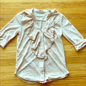 Anthropologie Velvet ruffle button up shirt blouse